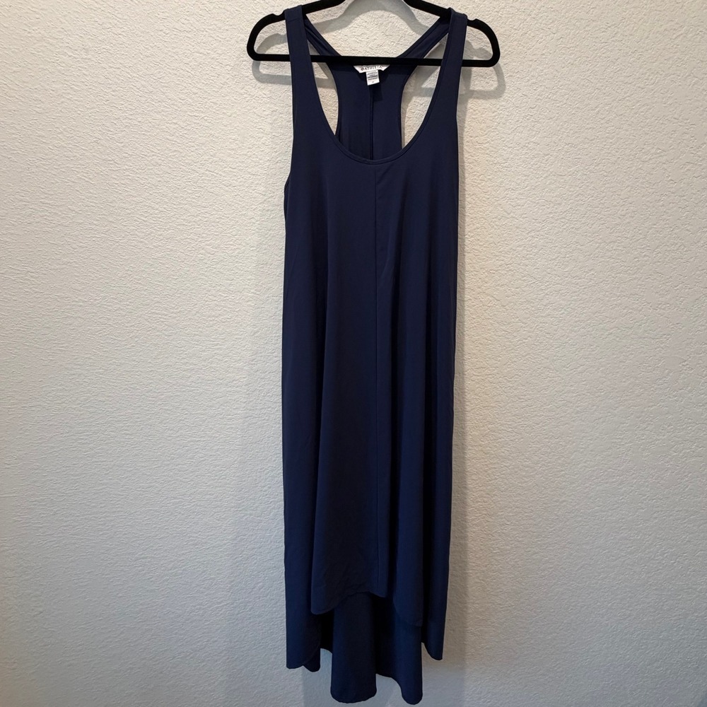 Athleta Navy Blue High Low Racerback Midi Dress with Pockets Medium